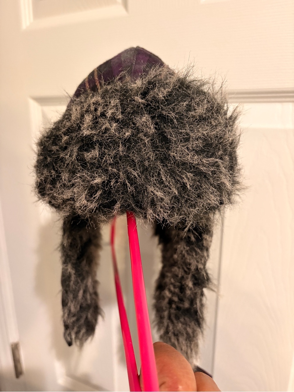 Plush Faux Fur Trapdoor Hat - Gray